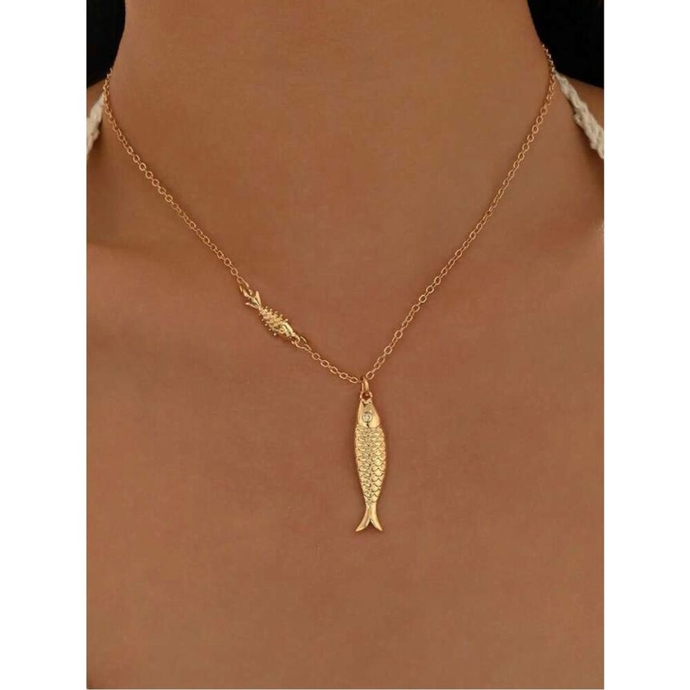 Gold Fish Charm Necklace